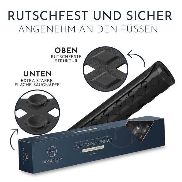 Homerella Badewannenmatte rutschfest Hautsensitiv 88x39cm, INKL. AUFHÄNGUNG | Antirutschmatte Badewanne BPA frei | Duschmatte schimmelresistent & maschinenwaschbar | Badematte rutschfest