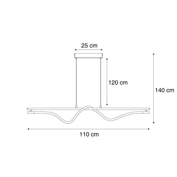Technische Zeichnung einer Pendelleuchte mit Maßangaben
