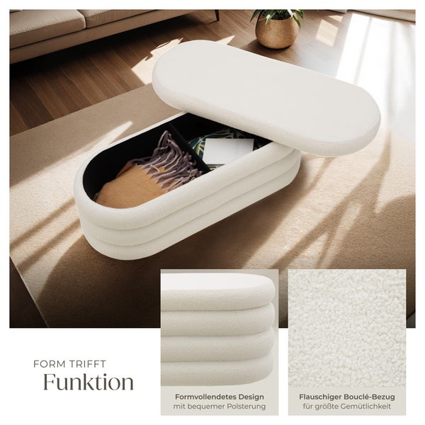 Polsterbank tectake Altu 110 x 45 x 42 cm mit Samt oder Bouclé Bouclé creme-weiß
