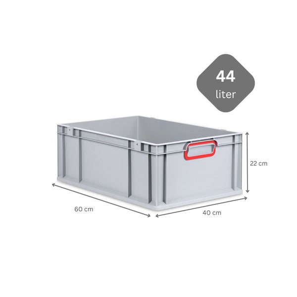 PROREGAL Spar Set 5x Eurobox Nextgen Color HxBxT 22 x 40 x 60 cm 44 Liter Griffe Rot Geschlossen Verstärkter Boden Eurobehälter Transportbox