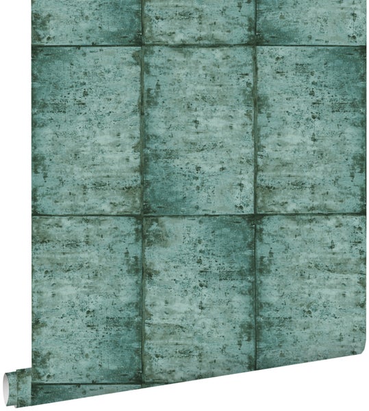 ESTAhome Tapete Zinkplatten Smaragdgrün - 53 cm x 10,05 m - 138879