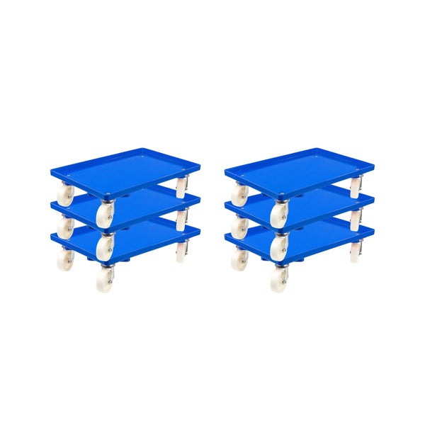 PROREGAL SparSet 6x Transportroller für Euroboxen 60 x 40 cm mit Kunststoffräder Blau Geschlossenes Deck 2 Lenkrollen und 2 Bremsrollen 300 kg
