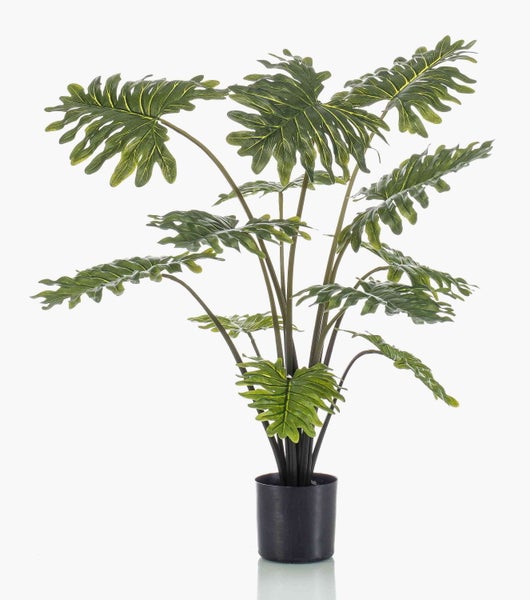 Künstliche Blätter eines Philodendrons mit ausgeprägten gelben Blattadern.