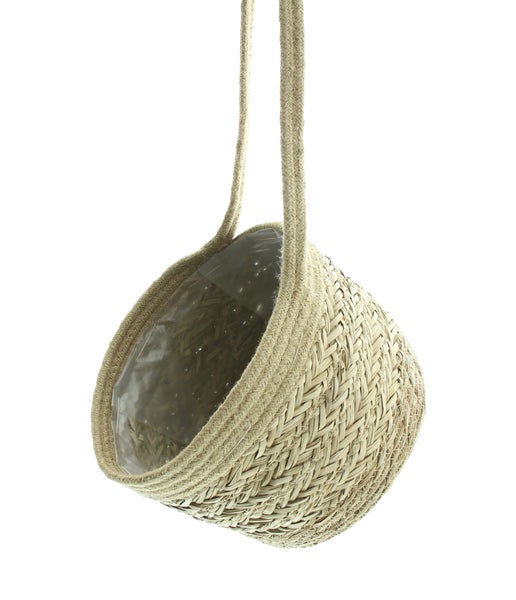 FRANK FLECHTWAREN | Hängekorb Seegras, 2er Set, SEEGRAS, JUTE, FOLIE, Ø 20 x 15cm , Ø 25 x 20 cm
