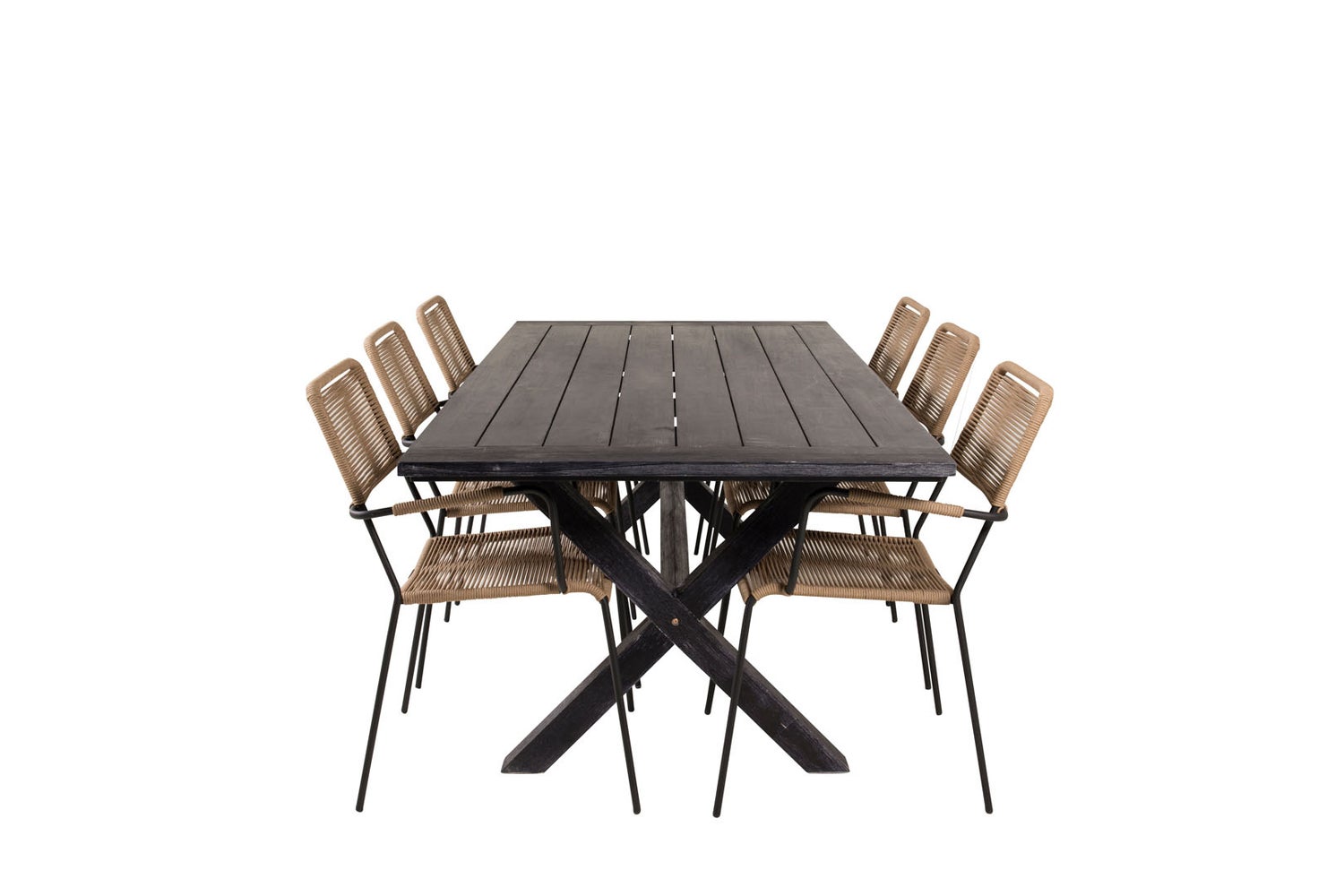 Rives Gartenset Tisch 100x200cm und 6 Stühle ArmlehneL Lindos schwarz.