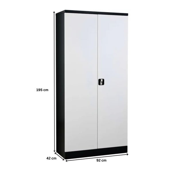PROREGAL Stahlschrank Bee 4 Fachböden HxBxT 195 x 92 x 42 cm Pulverbeschichtetes Fachbodenmaterial Schwarz & Weiß