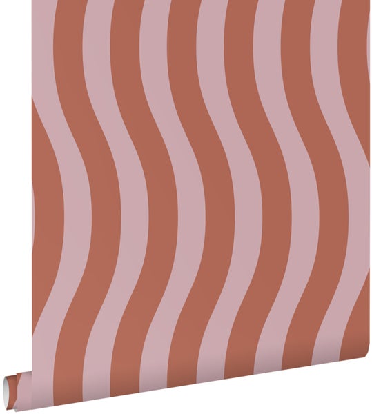 ESTAhome Tapete wellenförmige Streifen Terrakottarosa - 50 x 900 cm - 131607