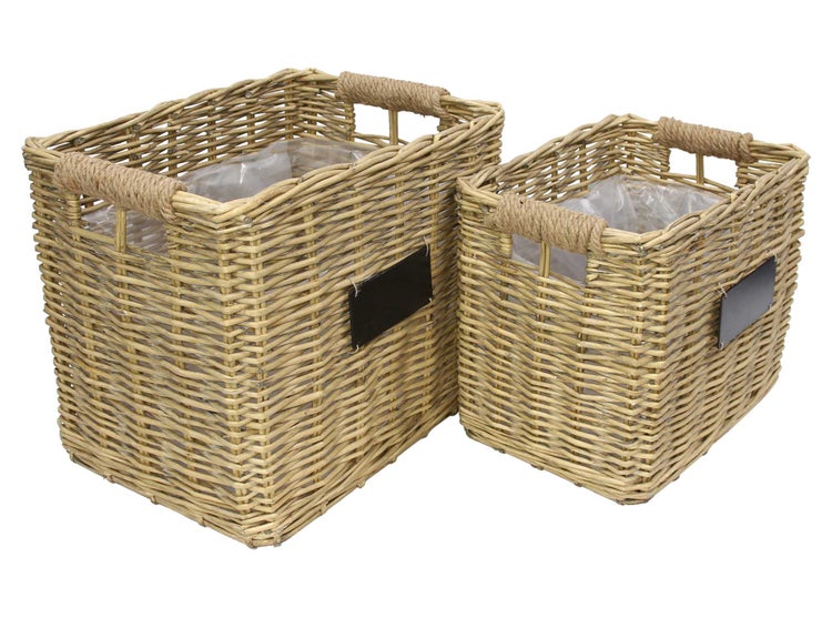 FRANK FLECHTWAREN | Pflanzkorb Weiden-Chic, 2er Set, WEIDE, MDF, FOLIE, JUTE, 52 x 39 x 43 cm, 44 x 31 x 37 cm