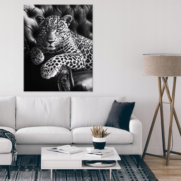 Leinwandbild Jaguar Tiere Schwarz Weiß Wandbild Modern 60x40 cm