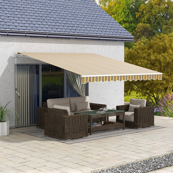 Outsunny Markise Gelenkarmmarkise Sonnenschutz mit Handkurbel 3,5 x 2,5m Gelb Grau Alu Polyester