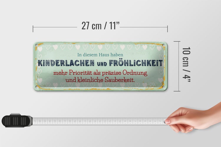 Blechschild Spruch 27x10 cm Kinderlachen und Fröhlichkeit Dekoration