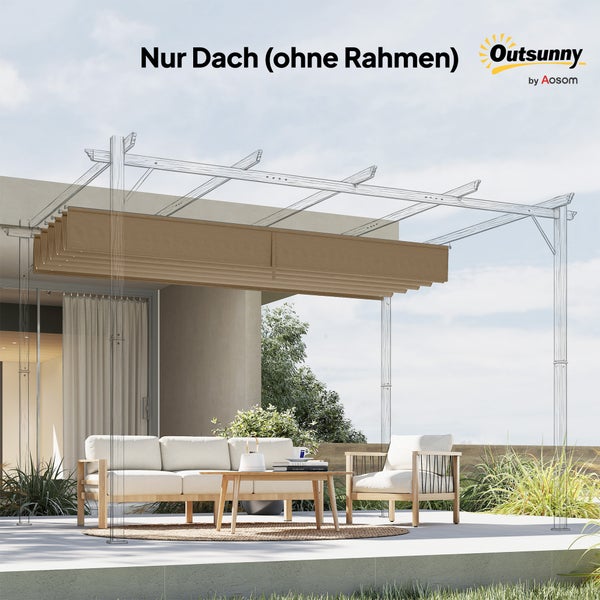 Beiges Outsunny Ersatzdach aus Stoff für Pergola auf Terrasse mit Loungemöbeln. Rahmen nicht im Lieferumfang enthalten. Outsunny Logo