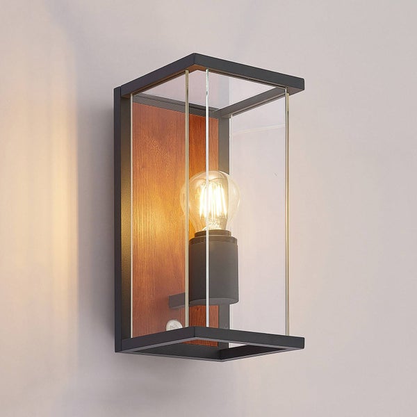 Lucande Wandleuchte außen Elwin mit Bewegungsmelder (spritzwassergeschützt (Modern) in Schwarz aus Aluminium (1 flammig, E27) - Wandlampe für Außenwand/Hauswand Haus Terrasse und Balkon