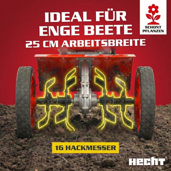 Hecht Motorhacke mit 16 Hackmessern und 25 Zentimeter Arbeitsbreite