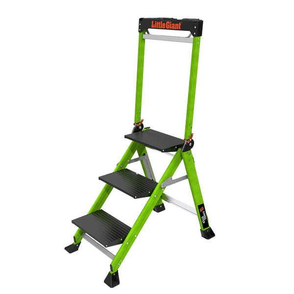 Little Giant Jumbo Step Trittleiter aus Aluminium mit 3 Stufen, Sicherheitsbügel und Werkzeugschale.