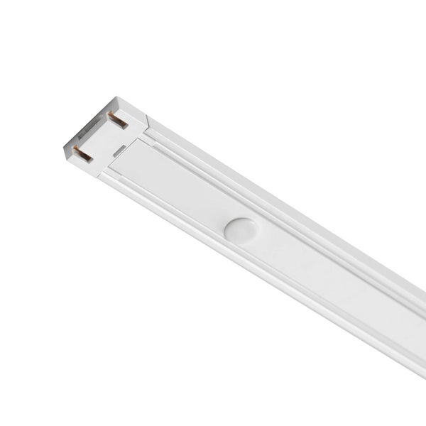 Weiße LED-Unterbauleuchte aus Kunststoff mit flachem Design und integriertem Sensor.
