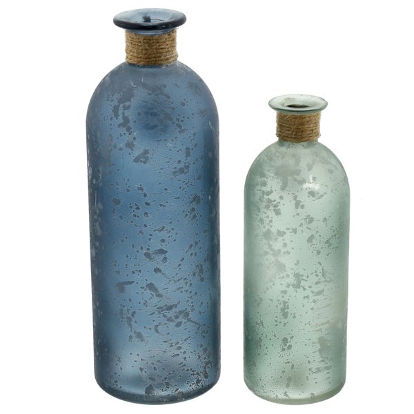 FRANK FLECHTWAREN | Dekovase Maritim, 2er Set, GLAS, Ø 7 x 20 cm, Ø 8 x 26 cm, nicht spülmaschinenfest