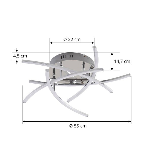 Lindby LED Deckenleuchte Flakira dimmbar (Modern) in Chrom aus Aluminium (1 flammig, ) - Lampe Deckenlampe Wohnzimmerleuchte