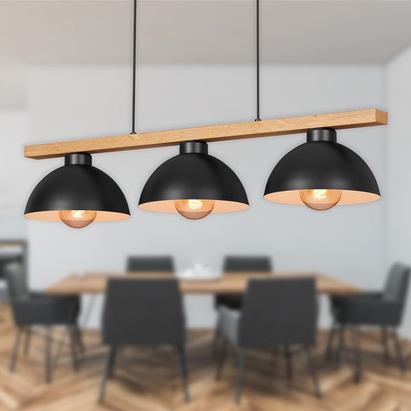 Pendelleuchte Hängelampe Retro Schirm Vintage 3xE27 Metall-Holz schwarz Briloner
