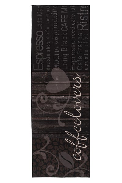 Küchenläufer mit Kaffeemotiv und Schriftzug coffeelovers in rechteckiger Form.