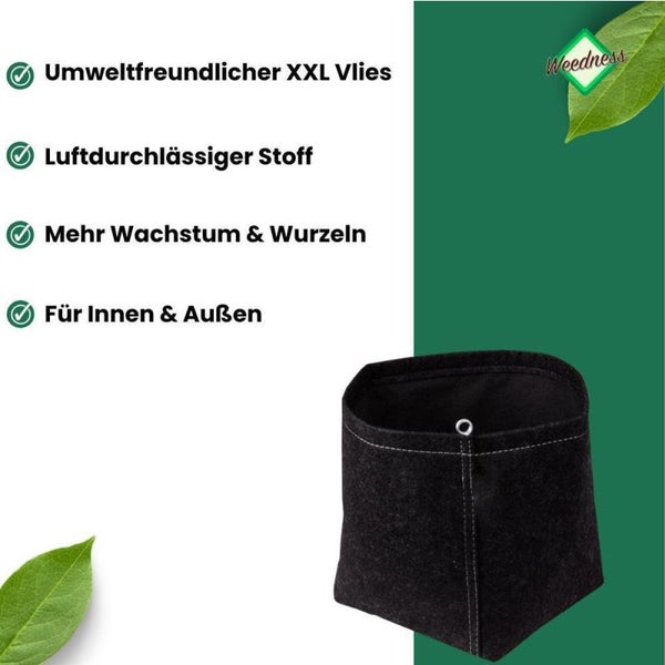 Stofftopf 1L – Robuster Pflanzsack 9x9x11 cm aus luftdurchlässigem Vlies – Wiederverwendbar für Indoor & Outdoor Pflanzen