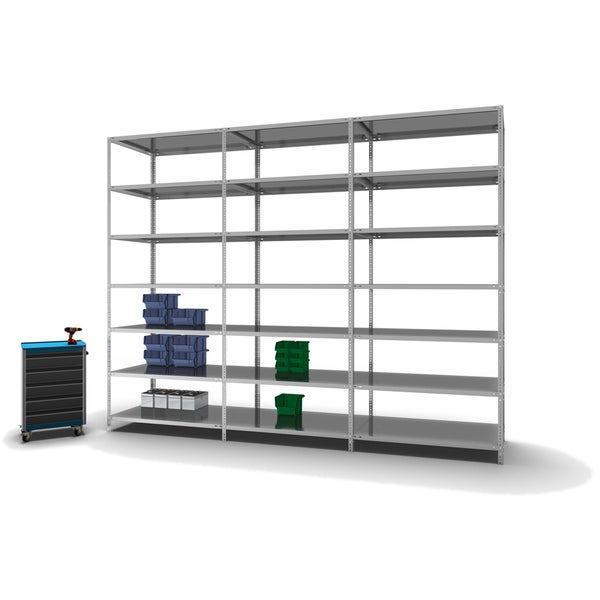 PROREGAL Fachbodenregal Schraubsystem Medium-Duty Grundregal HxBxT 300 x 130 x 80 cm 7 Ebenen Fachlast 200 kg Beidseitig Nutzbar Verzinkt