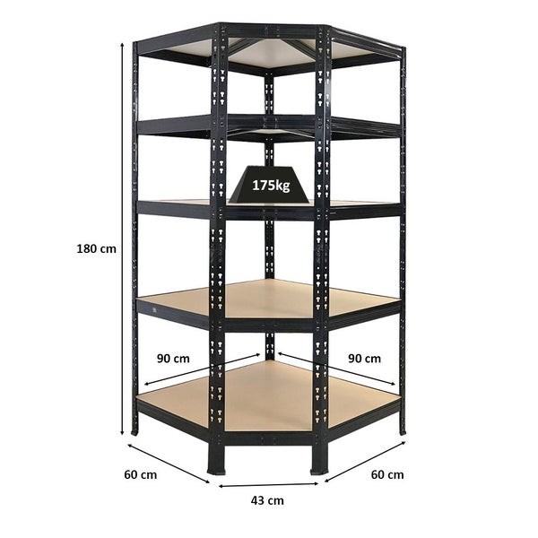 PROREGAL Eckregal Tiger Schwarz HxBxT 180x90x60 cm Fachlast 175kg