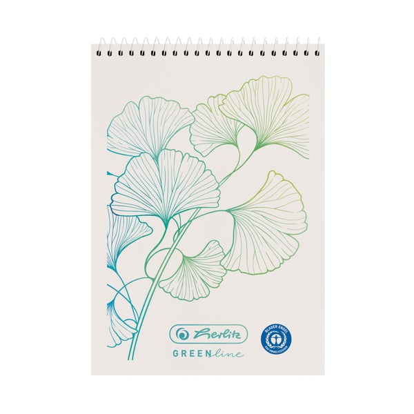 Herlitz Spiralnotizblock A7 50 Blatt kariert GREENline Ginkgo