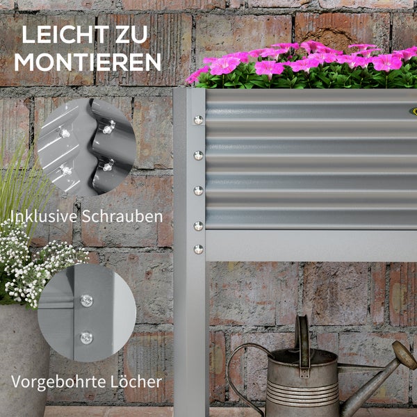 Outsunny Hochbeet, Erhöhter Pflanzkasten, Frühbeet aus Stahl, Kräuterbeet, Pflanzkasten für Garten, Balkon, Grau, 100 x 45 x 80 cm