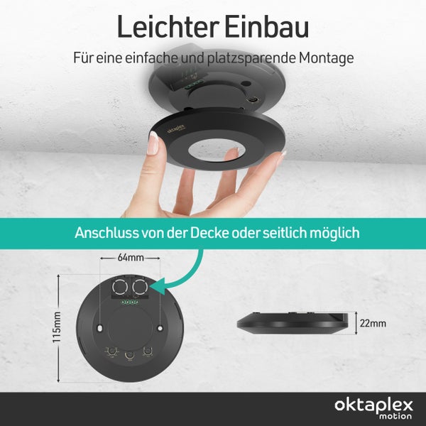 Oktaplex Motion Bewegungsmelder zur Deckenmontage mit Maßangaben
