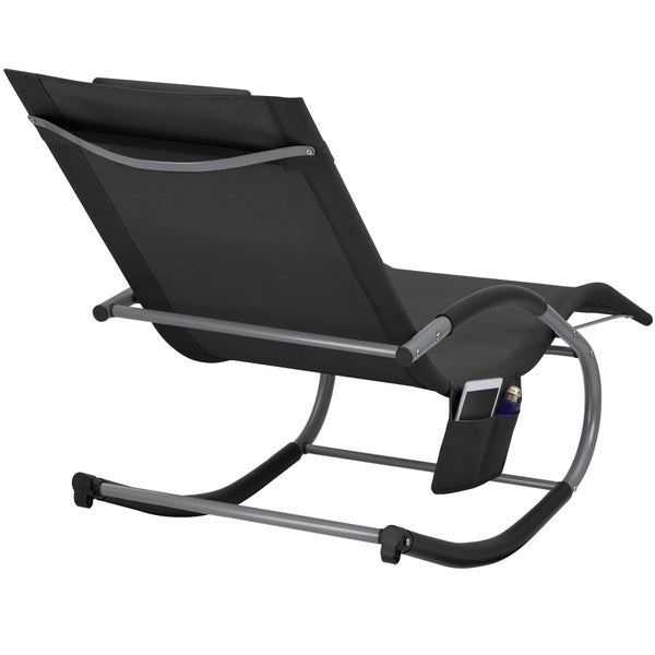 Gartenliege tectake Taya abnehmbares Kopfpolster, seitliche Aufbewahrungstasche ergonomisch, mit Komfort-Schwingbewegung schwarz