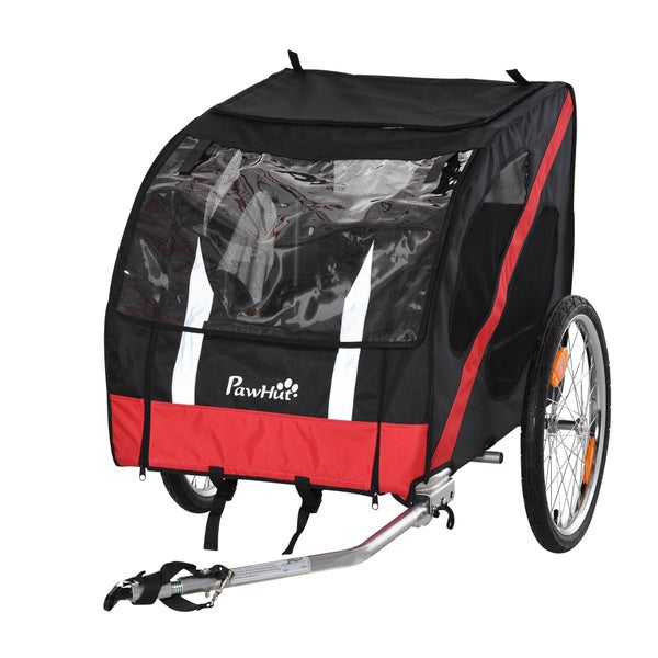 PawHut Fahrradanhänger, 145L x 80B x 87H cm, Metall, Oxford-Gewebe, Schwarz+Rot