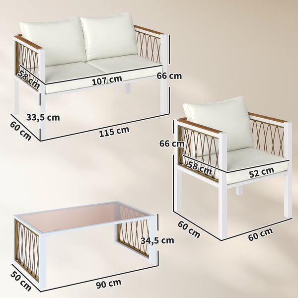 Gartensofa Zweisitzer mit rutschfesten Kissenunterlagen für einen sicheren Halt der Polster auf der Sitzfläche.