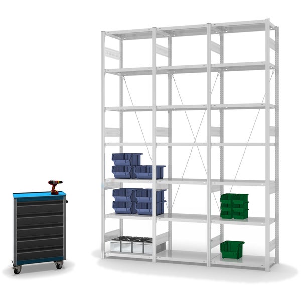 PROREGAL Fachbodenregal Stecksystem T-Profil Heavy-Duty Grundregal HxBxT 300 x 75 x 40 cm 7 Ebenen Fachlast 300 kg Einseitig Nutzbar Lichtgrau