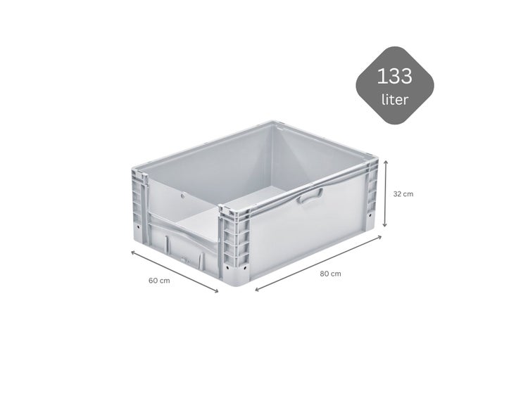 PROREGAL SparSet 2x Euro-Norm Großbehälter Insight Cover HxBxT 32 x 60 x 80 cm 133 Liter Grau Eurobehälter Transportbox