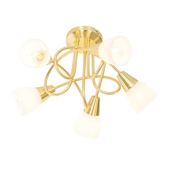 Deckenleuchte mit fünf Strahlern und Lampenschirmen