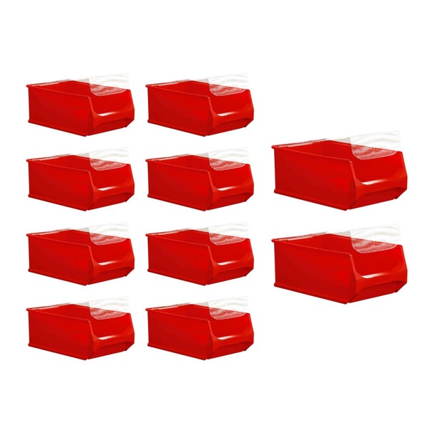 PROREGAL SparSet 10 x Rote Sichtlagerbox 5.0 Mit Abdeckung HxBxT 20 x 30 x 50 cm 21,8 Liter Sichtlagerbehälter Sichtlagerkasten