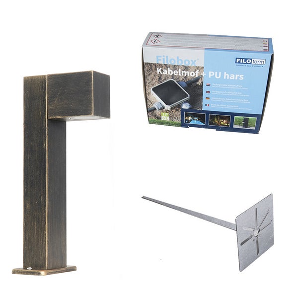 Außenstehleuchte in Bronzeoptik mit Filobox Kabelverbindungskit und Erdspieß für die Gartenbeleuchtung