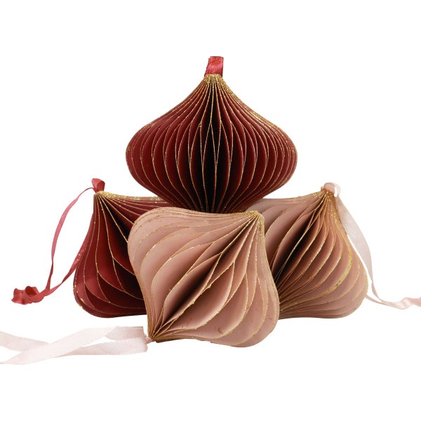 Dekorative Papierornamente mit Bändern zum Aufhängen