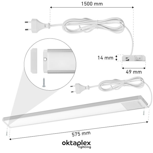 Oktaplex Riva LED Unterbauleuchte flach 57,5cm warmweiß 3000K silber mit Schalter