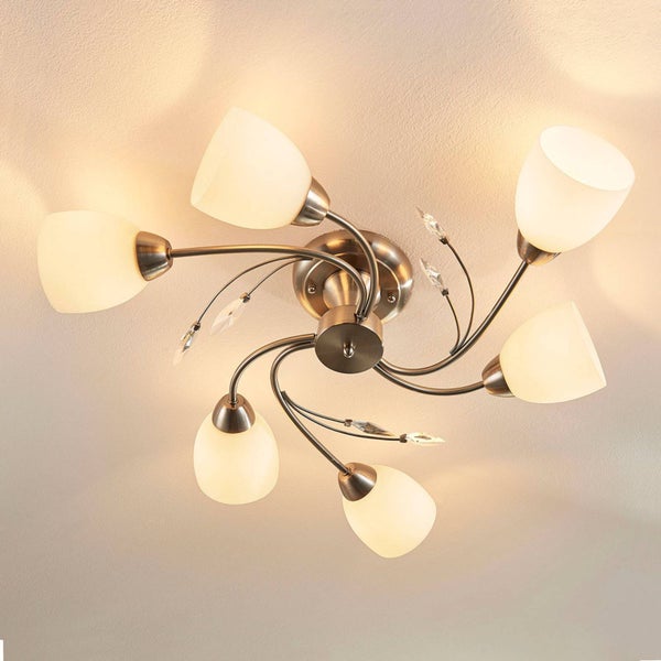 Lindby Deckenlampe Glas Metall nickel matt, Deckenstrahler 6x E14 max. 40W ohne Leuchtmittel Deckenleuchte Schlafzimmer Flur Wohnzimmerlampe