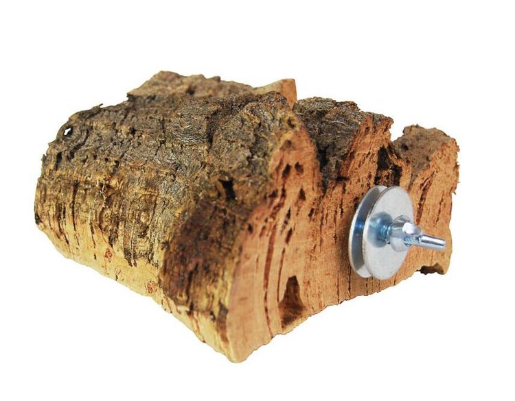 Naturkork Sitzbrett mit Flügelmutter zur Käfigmontage.