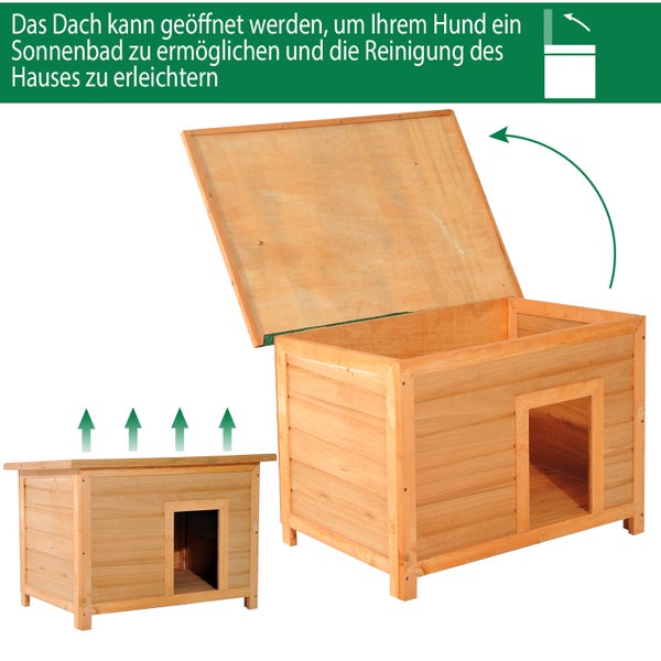 PawHut Hundehütte aus Tannenholz, wasserdichtes Hundehaus Hundehöhle Katzenhaus mit geöffnetem Dach, Hütte für Hunde, Katzen, 82 x 58 x 58 cm