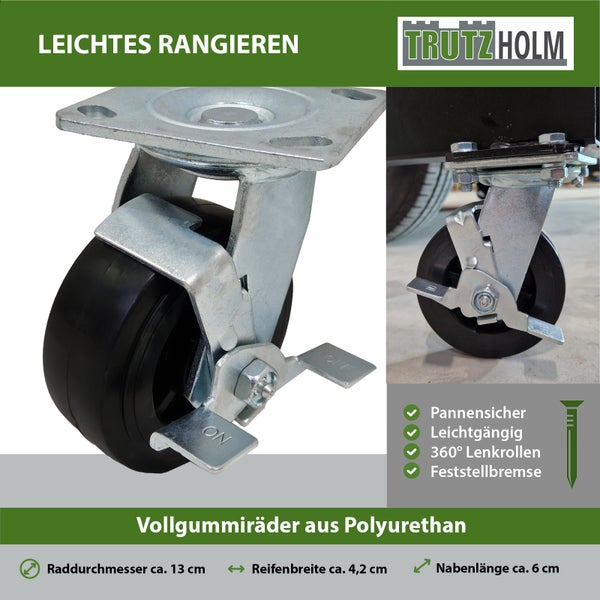 TrutzHolm Lenkrolle mit Feststellbremse und Polyurethan Vollgummirad