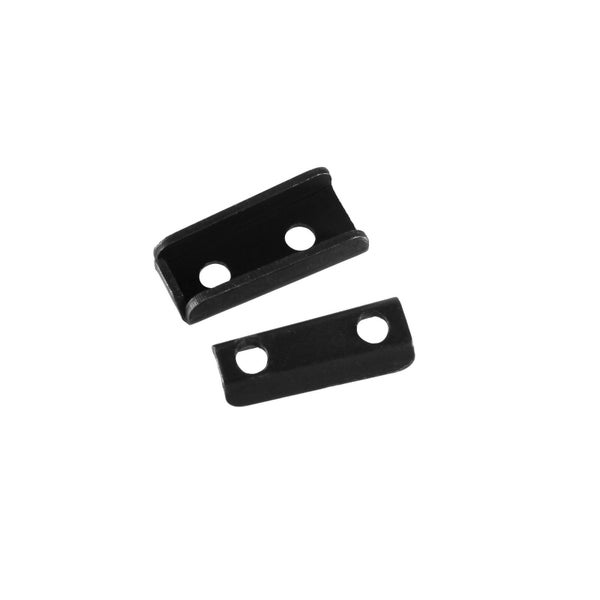 Zwei Metallverbinder mit Schraubenlöchern