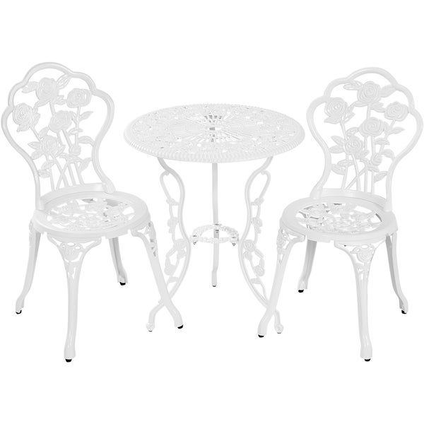 Gartenset mit Tisch und zwei Stühlen aus Metall