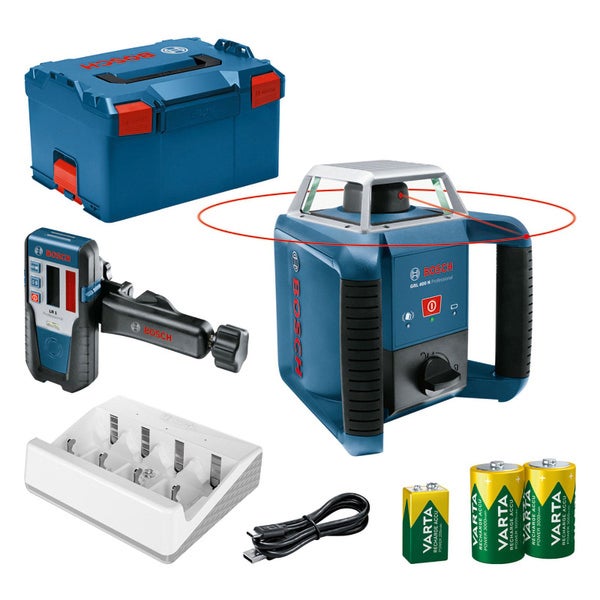 Bosch GRL 400 M Professional Rotationslaser Set mit Detektor, Ladegerät, Akkus und Transportkoffer