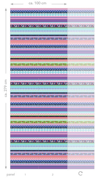 Fototapete mit Streifenmuster, circa 100 cm breit und 279 cm hoch