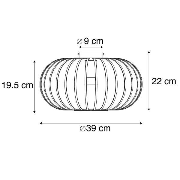 Technische Zeichnung einer Lampe mit den Maßen 39 Zentimeter Durchmesser, 22 Zentimeter Höhe und 9 Zentimeter Baldachindurchmesser.