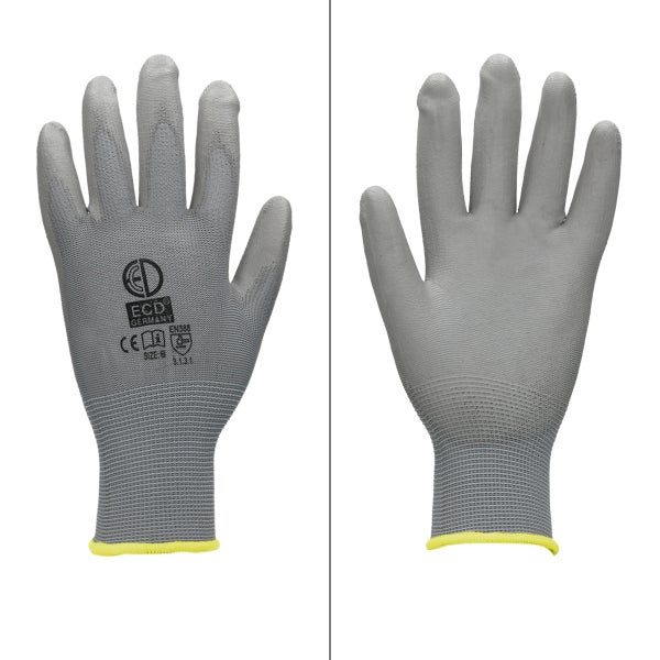 ECD Germany 24 Paar Arbeitshandschuhe mit PU-Beschichtung, Größe 8-M, Grau, atmungsaktiv, rutschfest, robust, Mechanikerhandschuhe Montagehandschuhe Schutzhandschuhe Gartenhandschuhe Handschuhe